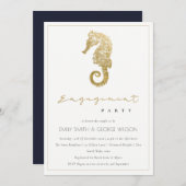 ELEGANT GOLD NAVY SEAHORSE ENGAGEMENT ARTIJ INVITE BEDANKKAART (Voorkant / Achterkant)