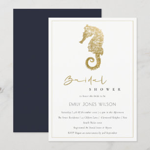 ELEGANT GOLD NAVY SEAHORSE VRIJGEZELLENFEEST INVIT BEDANKKAART
