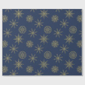 Elegant Gold Navy Snowflake Wrapppapier Cadeaupapier (Vlak)