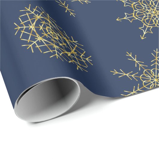 Elegant Gold Navy Snowflake Wrapppapier Cadeaupapier (Rol Hoek)