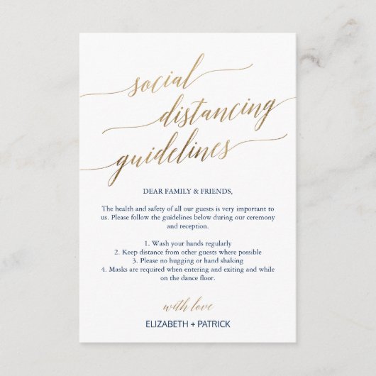 Elegant Gold & Navy Social Distancing Wedding Informatiekaartje (Voorkant)