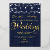 Elegant Gold & Navy String Lights RSVP Wedding Folie Uitnodiging (Voorkant)