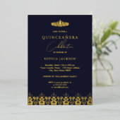 Elegant Gold Navy Tiara Quinceanera Folie Uitnodiging (Staand Voorkant)