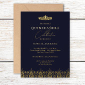 Elegant Gold Navy Tiara Quinceanera Folie Uitnodiging