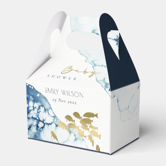 ELEGANT GOLD NAVY UNDERWATER FISCH BABY SHOWER BEDANKDOOSJES (Achterkant)