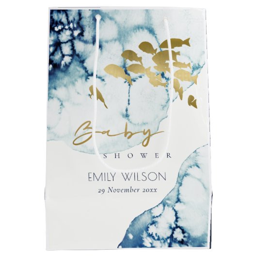 ELEGANT GOLD NAVY UNDERWATER FISCH BABY SHOWER MEDIUM CADEAUZAKJE (Achterkant)
