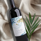 ELEGANT GOLD NAVY UNDERWATER FISH MONOGRAM WEDING WIJN ETIKET