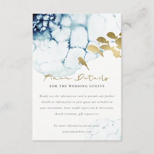 ELEGANT GOLD NAVY UNDERWATER FISH WEDDING DETAILS INFORMATIEKAARTJE (Voorkant)