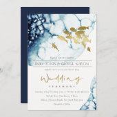 ELEGANT GOLD NAVY UNDERWATER FISH WEDDING INVITE BEDANKKAART (Voorkant / Achterkant)