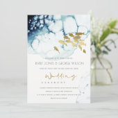 ELEGANT GOLD NAVY UNDERWATER FISH WEDDING INVITE BEDANKKAART (Staand voorkant)
