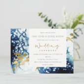 ELEGANT GOLD NAVY UNDERWATER FISH WEDDING INVITE BEDANKKAART (Staand voorkant)