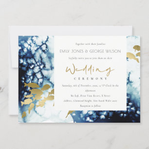 ELEGANT GOLD NAVY UNDERWATER FISH WEDDING INVITE BEDANKKAART