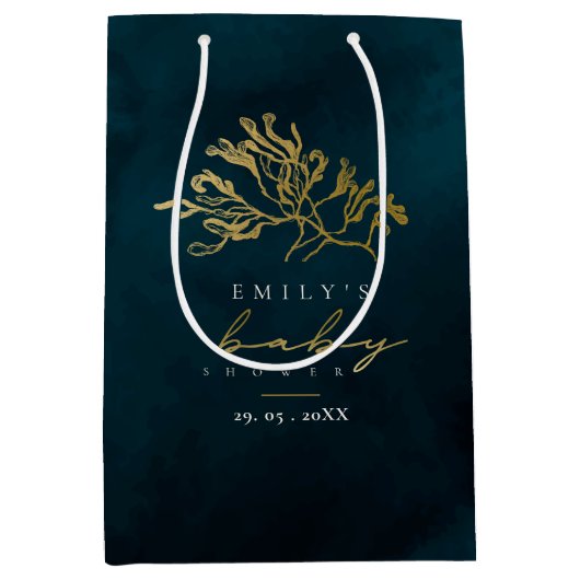 ELEGANT GOLD NAVY UNDERWATER SEAWEEED BABY SHOWER MEDIUM CADEAUZAKJE (Voorkant)