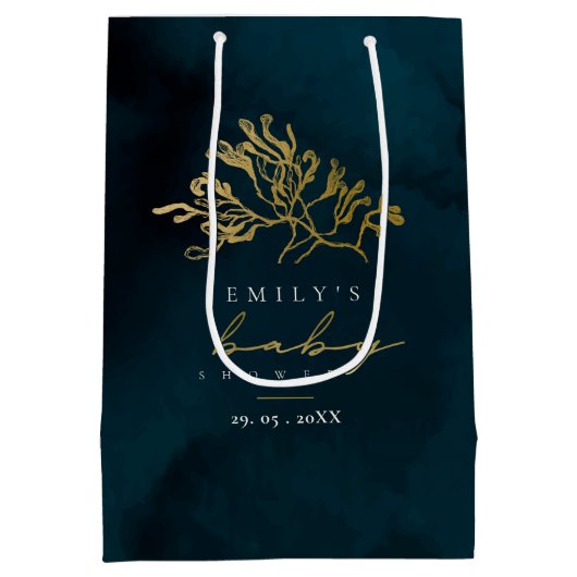 ELEGANT GOLD NAVY UNDERWATER SEAWEEED BABY SHOWER MEDIUM CADEAUZAKJE (Achterkant)