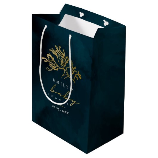 ELEGANT GOLD NAVY UNDERWATER SEAWEEED BABY SHOWER MEDIUM CADEAUZAKJE (Achterkant Gekanteld)