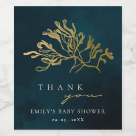 ELEGANT GOLD NAVY UNDERWATER SEAWEEED BABY SHOWER WIJN ETIKET