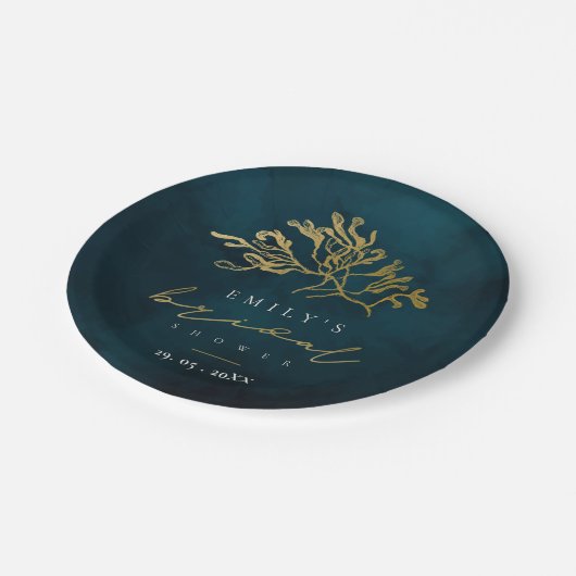 ELEGANT GOLD NAVY UNDERWATER SEAWEEED VRIJGEZELLEN PAPIEREN BORDJE (Gekanteld)