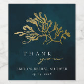 ELEGANT GOLD NAVY UNDERWATER SEAWEEED VRIJGEZELLEN WIJN ETIKET (Enkel label)