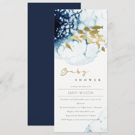 ELEGANT GOLD NAVY UNDERWATER ZEE FISCALE BABY SHOW KAART (Voorkant / Achterkant)