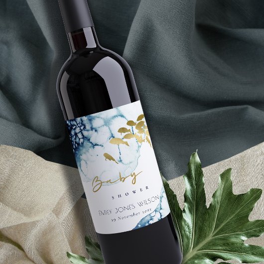 ELEGANT GOLD NAVY UNDERWATER ZEE FISCALE BABY SHOW WIJN ETIKET