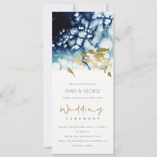 ELEGANT GOLD NAVY UNDERWATER ZEE VIS WEDDING INVI KAART (Voorkant)