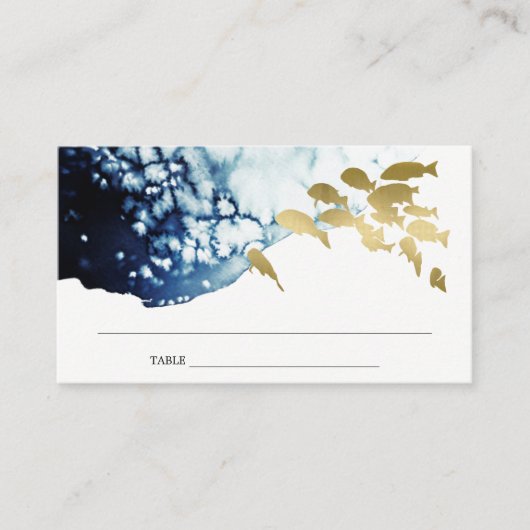 ELEGANT GOLD NAVY UNDERWATER ZEE VIS WEDING PLAATSKAARTJE (Voorkant)