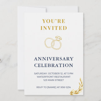 Elegant Gold & Navy Wedding Anniversary Invitation Kaart