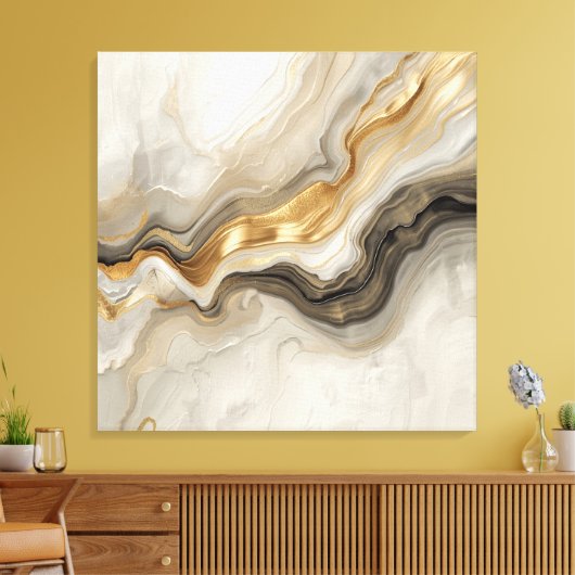 Elegant Gold & Neutral Marble Abstract Art Canvas Afdruk (Insitu (Woonkamer))