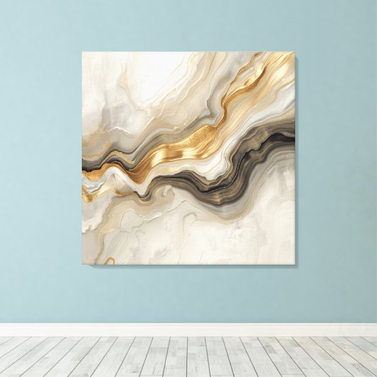 Elegant Gold & Neutral Marble Abstract Art Canvas Afdruk (Insitu (Houten vloer))