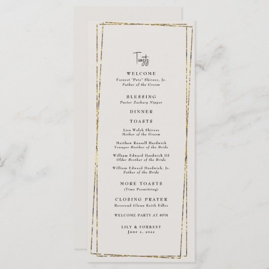 Elegant Gold Neutral Wedding Toasts Menu (Voorkant / Achterkant)