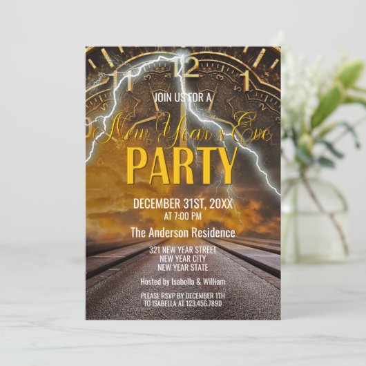 Elegant  Gold New Year Eve Party Kaart (Staand voorkant)