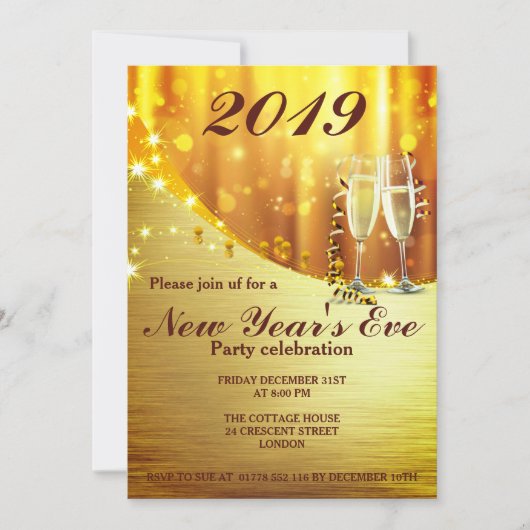 Elegant Gold New Year Uitnodiging voor Eve Party (Voorkant)