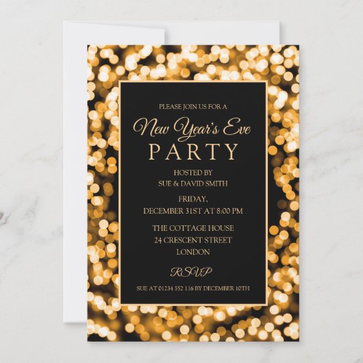 Elegant Gold New Year's Eve String Lights Kaart (Voorkant)