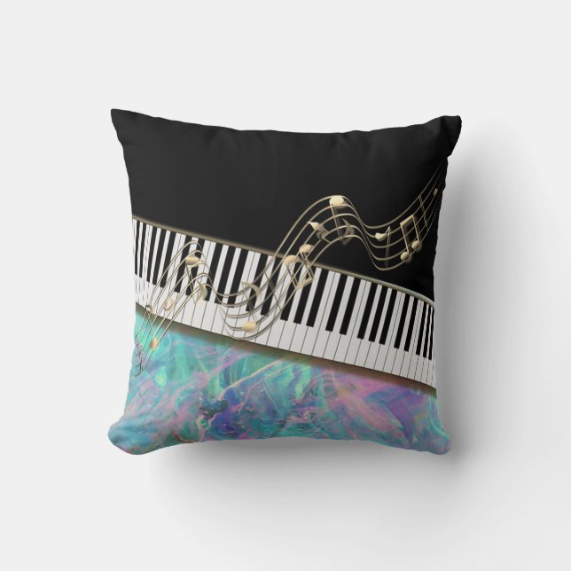 Elegant Gold Notes, Piano Key, Opal Iridescent Kussen (Voorkant)