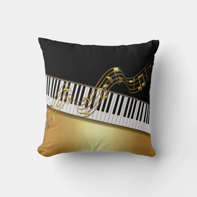 Elegant Gold Notes, Piano Key, zwart Kussen (Voorkant)