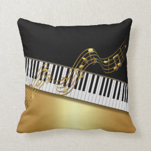 Elegant Gold Notes, Piano Key, zwart Kussen