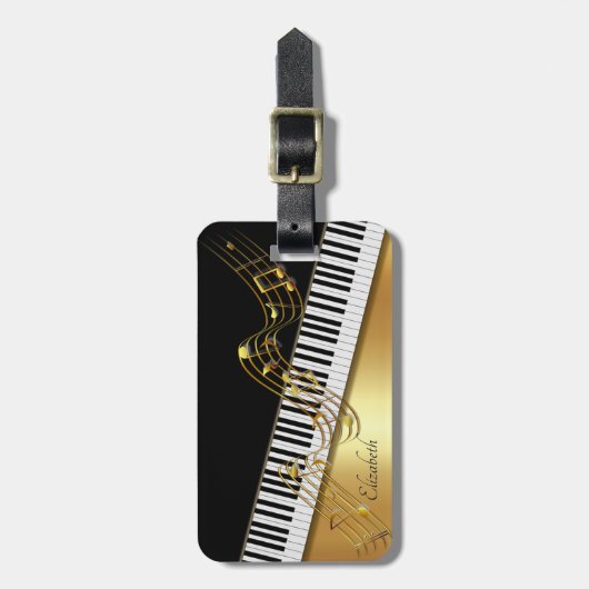 Elegant Gold Notes, Piano Keys - Speciaal Bagagelabel (Voorkant verticaal)