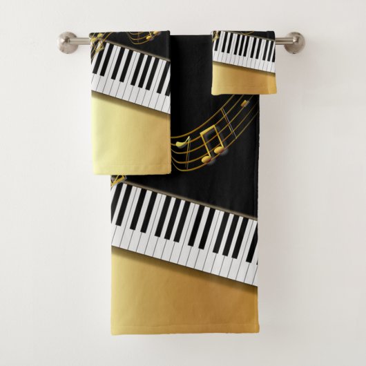 Elegant Gold Notes, pianoketoetsen, zwart Bad Handdoek (Insitu)