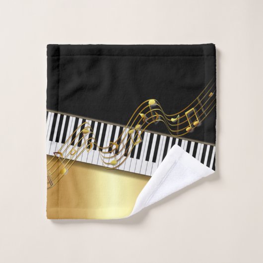 Elegant Gold Notes, pianoketoetsen, zwart Bad Handdoek (Wasdoekje)