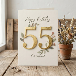 Elegant Gold Numbers Botanical 55th Birthday Kaart