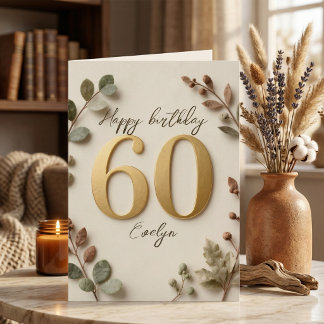 Elegant Gold Numbers Botanical 60th Birthday Kaart