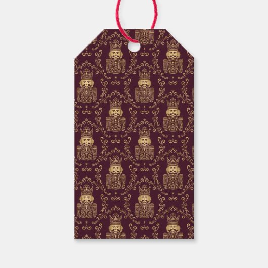 Elegant Gold Nutcracker Christmas Damask Cadeaulabel (Voorkant)