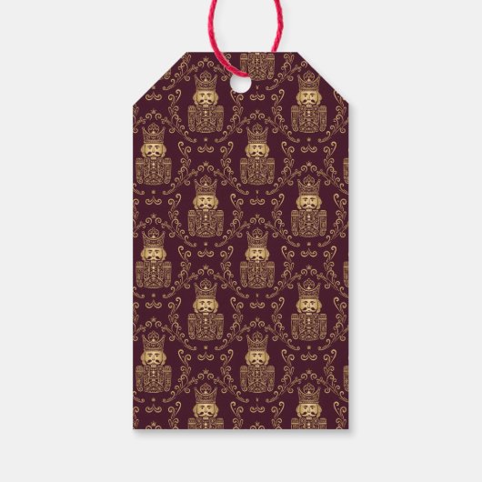 Elegant Gold Nutcracker Christmas Damask Cadeaulabel (Achterkant)