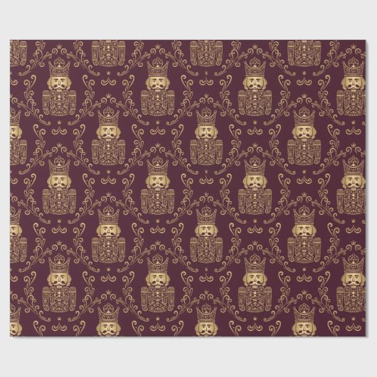 Elegant Gold Nutcracker Christmas Damask Cadeaupapier (Vlak)