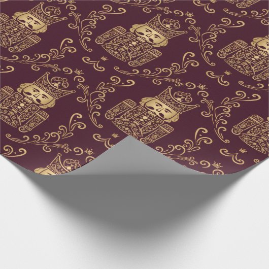 Elegant Gold Nutcracker Christmas Damask Cadeaupapier (Hoek)