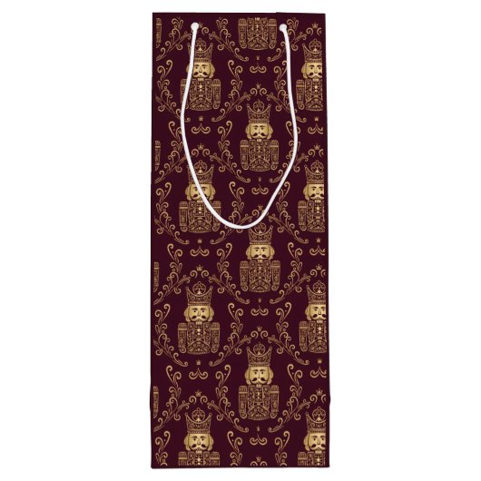 Elegant Gold Nutcracker Christmas Damask Wijn Cadeautas (Achterkant)