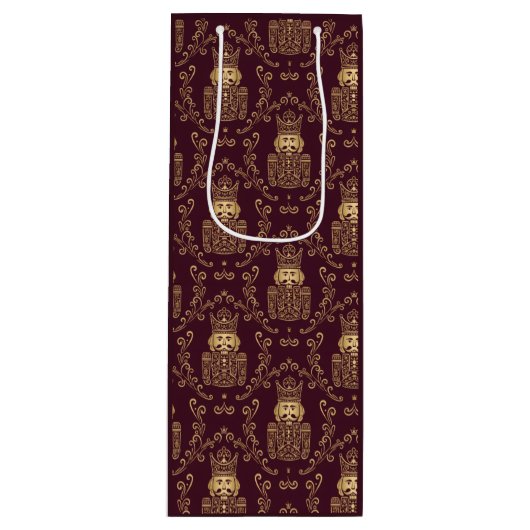 Elegant Gold Nutcracker Christmas Damask Wijn Cadeautas (Voorkant)