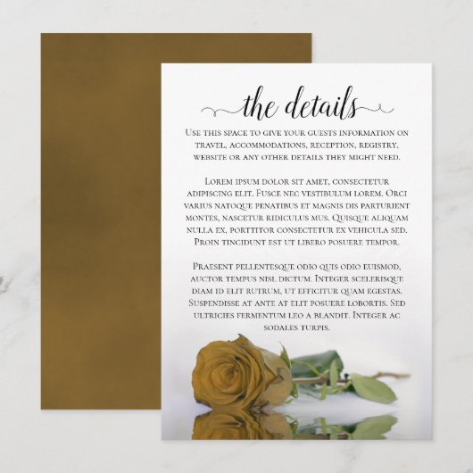 Elegant Gold Ochre Romantic Roos Wedding Details Informatiekaartje (Voorkant / Achterkant)