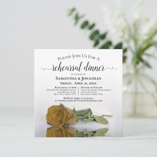 Elegant Gold Ochre Roos Wedding Rehearsal & Dinner Kaart (Staand voorkant)