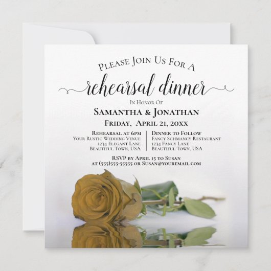 Elegant Gold Ochre Roos Wedding Rehearsal & Dinner Kaart (Voorkant)